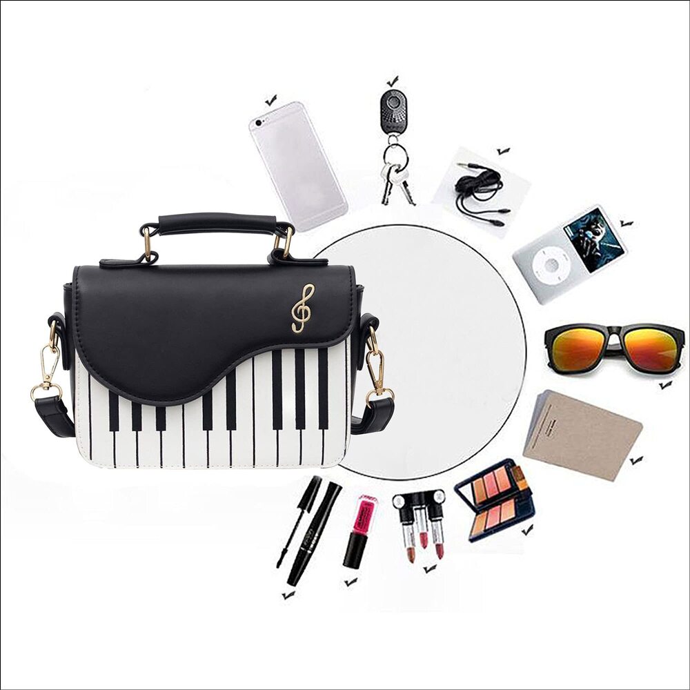 1024 Piano Shape Crossbody Bag Punk Style Top Handle Purses Handbag Satchel - Picture 6 of 8